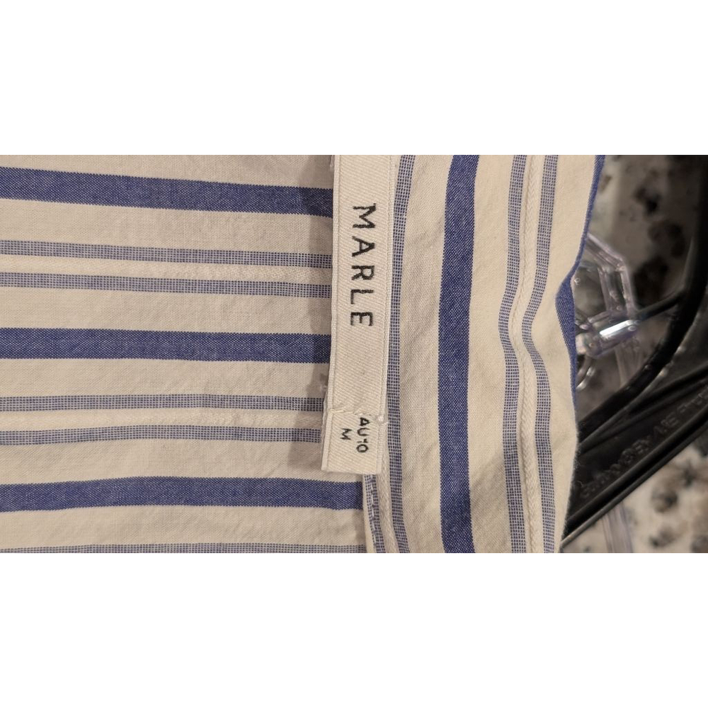 Women's MARLE White & Blue Stripe Knot Front Midi Dress M - Picture 12 of 15